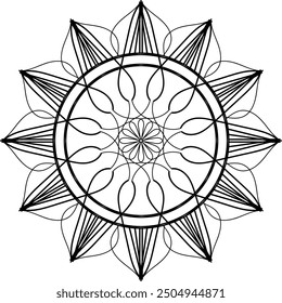 Mandala Line Illustration, Black color ornamental mandala design background, arts mandala