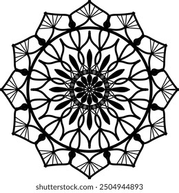 Mandala Line Illustration, Black color ornamental mandala design background, arts mandala