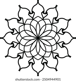 Mandala Line Illustration, Black color ornamental mandala design background, arts mandala
