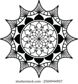 Mandala Line Illustration, Black color ornamental mandala design background, arts mandala