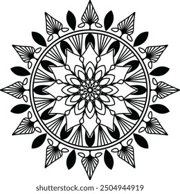 Mandala Line Illustration, Black color ornamental mandala design background, arts mandala