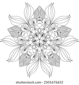 Mandala Line Illustration,  Perfect set for surface of design, textiles, posters, tattoos in indian yoga style, Mandala Line Drawing Design. bundle for coloring book interior. Round Ornament Pattern