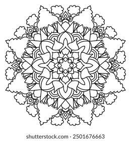 Mandala Line Illustration,  Perfect set for surface of design, textiles, posters, tattoos in indian yoga style, Mandala Line Drawing Design. bundle for coloring book interior. Round Ornament Pattern