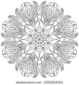 Mandala Line Illustration,  Perfect set for surface of design, textiles, posters, tattoos in indian yoga style, Mandala Line Drawing Design. bundle for coloring book interior. Round Ornament Pattern