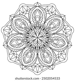 Mandala Line Illustration,  Perfect set for surface of design, textiles, posters, tattoos in indian yoga style, Mandala Line Drawing Design. bundle for coloring book interior. Round Ornament Pattern