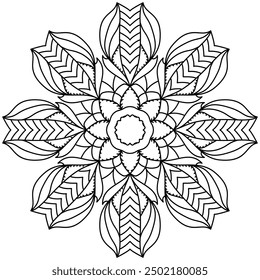 Mandala Line Illustration,  Perfect set for surface of design, textiles, posters, tattoos in indian yoga style, Mandala Line Drawing Design. bundle for coloring book interior. Round Ornament Pattern