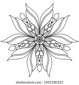 Mandala Line Illustration,  Perfect set for surface of design, textiles, posters, tattoos in indian yoga style, Mandala Line Drawing Design. bundle for coloring book interior. Round Ornament Pattern