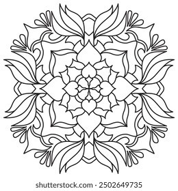 Mandala Line Illustration,  Perfect set for surface of design, textiles, posters, tattoos in indian yoga style, Mandala Line Drawing Design. bundle for coloring book interior. Round Ornament Pattern