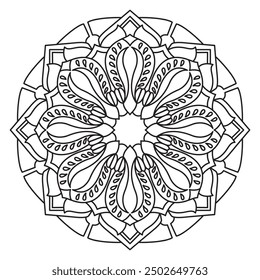 Mandala Line Illustration,  Perfect set for surface of design, textiles, posters, tattoos in indian yoga style, Mandala Line Drawing Design. bundle for coloring book interior. Round Ornament Pattern