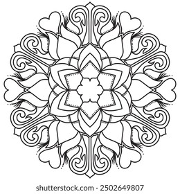 Mandala Line Illustration,  Perfect set for surface of design, textiles, posters, tattoos in indian yoga style, Mandala Line Drawing Design. bundle for coloring book interior. Round Ornament Pattern