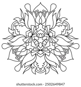 Mandala Line Illustration,  Perfect set for surface of design, textiles, posters, tattoos in indian yoga style, Mandala Line Drawing Design. bundle for coloring book interior. Round Ornament Pattern