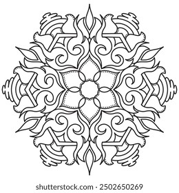 Mandala Line Illustration,  Perfect set for surface of design, textiles, posters, tattoos in indian yoga style, Mandala Line Drawing Design. bundle for coloring book interior. Round Ornament Pattern