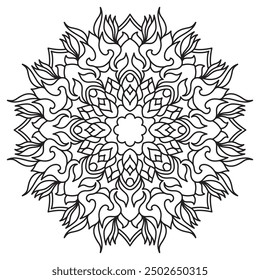 Mandala Line Illustration,  Perfect set for surface of design, textiles, posters, tattoos in indian yoga style, Mandala Line Drawing Design. bundle for coloring book interior. Round Ornament Pattern