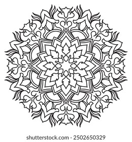 Mandala Line Illustration,  Perfect set for surface of design, textiles, posters, tattoos in indian yoga style, Mandala Line Drawing Design. bundle for coloring book interior. Round Ornament Pattern