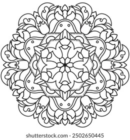 Mandala Line Illustration,  Perfect set for surface of design, textiles, posters, tattoos in indian yoga style, Mandala Line Drawing Design. bundle for coloring book interior. Round Ornament Pattern