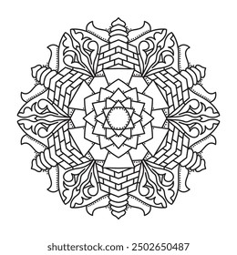 Mandala Line Illustration,  Perfect set for surface of design, textiles, posters, tattoos in indian yoga style, Mandala Line Drawing Design. bundle for coloring book interior. Round Ornament Pattern