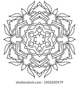 Mandala Line Illustration,  Perfect set for surface of design, textiles, posters, tattoos in indian yoga style, Mandala Line Drawing Design. bundle for coloring book interior. Round Ornament Pattern