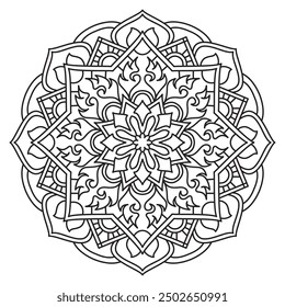 Mandala Line Illustration,  Perfect set for surface of design, textiles, posters, tattoos in indian yoga style, Mandala Line Drawing Design. bundle for coloring book interior. Round Ornament Pattern