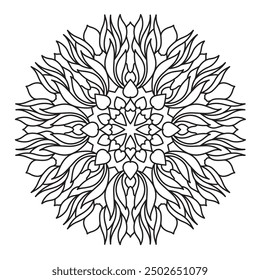 Mandala Line Illustration,  Perfect set for surface of design, textiles, posters, tattoos in indian yoga style, Mandala Line Drawing Design. bundle for coloring book interior. Round Ornament Pattern