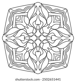 Mandala Line Illustration,  Perfect set for surface of design, textiles, posters, tattoos in indian yoga style, Mandala Line Drawing Design. bundle for coloring book interior. Round Ornament Pattern