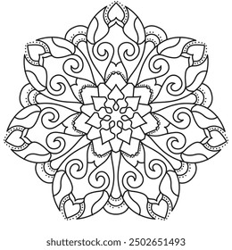 Mandala Line Illustration,  Perfect set for surface of design, textiles, posters, tattoos in indian yoga style, Mandala Line Drawing Design. bundle for coloring book interior. Round Ornament Pattern