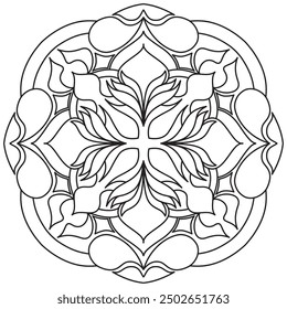 Mandala Line Illustration,  Perfect set for surface of design, textiles, posters, tattoos in indian yoga style, Mandala Line Drawing Design. bundle for coloring book interior. Round Ornament Pattern