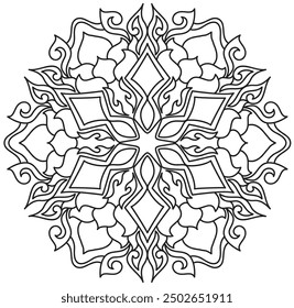 Mandala Line Illustration,  Perfect set for surface of design, textiles, posters, tattoos in indian yoga style, Mandala Line Drawing Design. bundle for coloring book interior. Round Ornament Pattern