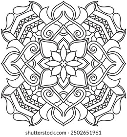 Mandala Line Illustration,  Perfect set for surface of design, textiles, posters, tattoos in indian yoga style, Mandala Line Drawing Design. bundle for coloring book interior. Round Ornament Pattern