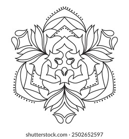 Mandala Line Illustration,  Perfect set for surface of design, textiles, posters, tattoos in indian yoga style, Mandala Line Drawing Design. bundle for coloring book interior. Round Ornament Pattern