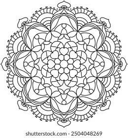 Mandala Line Illustration,  Perfect set for surface of design, textiles, posters, tattoos in indian yoga style, Mandala Line Drawing Design. bundle for coloring book interior. Round Ornament Pattern