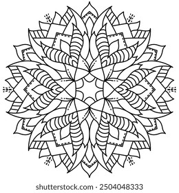 Mandala Line Illustration,  Perfect set for surface of design, textiles, posters, tattoos in indian yoga style, Mandala Line Drawing Design. bundle for coloring book interior. Round Ornament Pattern