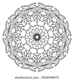 Mandala Line Illustration,  Perfect set for surface of design, textiles, posters, tattoos in indian yoga style, Mandala Line Drawing Design. bundle for coloring book interior. Round Ornament Pattern