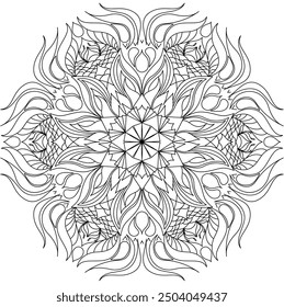 Mandala Line Illustration,  Perfect set for surface of design, textiles, posters, tattoos in indian yoga style, Mandala Line Drawing Design. bundle for coloring book interior. Round Ornament Pattern