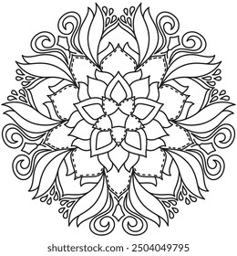 Mandala Line Illustration,  Perfect set for surface of design, textiles, posters, tattoos in indian yoga style, Mandala Line Drawing Design. bundle for coloring book interior. Round Ornament Pattern