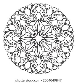 Mandala Line Illustration,  Perfect set for surface of design, textiles, posters, tattoos in indian yoga style, Mandala Line Drawing Design. bundle for coloring book interior. Round Ornament Pattern