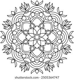 Mandala Line Illustration,  Perfect set for surface of design, textiles, posters, tattoos in indian yoga style, Mandala Line Drawing Design. bundle for coloring book interior. Round Ornament Pattern