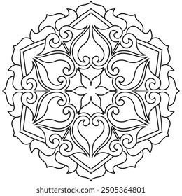 Mandala Line Illustration,  Perfect set for surface of design, textiles, posters, tattoos in indian yoga style, Mandala Line Drawing Design. bundle for coloring book interior. Round Ornament Pattern