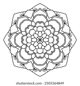 Mandala Line Illustration,  Perfect set for surface of design, textiles, posters, tattoos in indian yoga style, Mandala Line Drawing Design. bundle for coloring book interior. Round Ornament Pattern