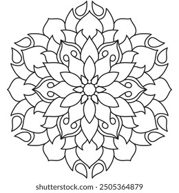 Mandala Line Illustration,  Perfect set for surface of design, textiles, posters, tattoos in indian yoga style, Mandala Line Drawing Design. bundle for coloring book interior. Round Ornament Pattern