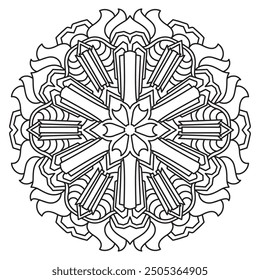 Mandala Line Illustration,  Perfect set for surface of design, textiles, posters, tattoos in indian yoga style, Mandala Line Drawing Design. bundle for coloring book interior. Round Ornament Pattern