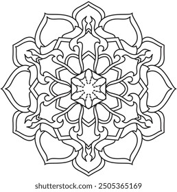 Mandala Line Illustration,  Perfect set for surface of design, textiles, posters, tattoos in indian yoga style, Mandala Line Drawing Design. bundle for coloring book interior. Round Ornament Pattern