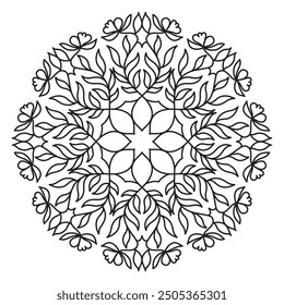 Mandala Line Illustration,  Perfect set for surface of design, textiles, posters, tattoos in indian yoga style, Mandala Line Drawing Design. bundle for coloring book interior. Round Ornament Pattern