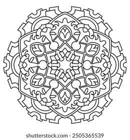 Mandala Line Illustration,  Perfect set for surface of design, textiles, posters, tattoos in indian yoga style, Mandala Line Drawing Design. bundle for coloring book interior. Round Ornament Pattern