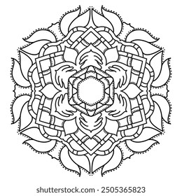 Mandala Line Illustration,  Perfect set for surface of design, textiles, posters, tattoos in indian yoga style, Mandala Line Drawing Design. bundle for coloring book interior. Round Ornament Pattern