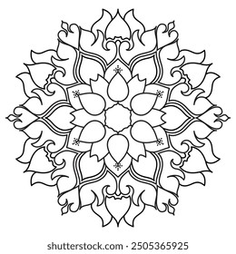 Mandala Line Illustration,  Perfect set for surface of design, textiles, posters, tattoos in indian yoga style, Mandala Line Drawing Design. bundle for coloring book interior. Round Ornament Pattern