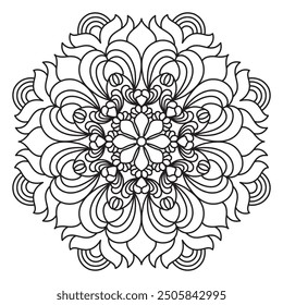 Mandala Line Illustration,  Perfect set for surface of design, textiles, posters, tattoos in indian yoga style, Mandala Line Drawing Design. bundle for coloring book interior. Round Ornament Pattern