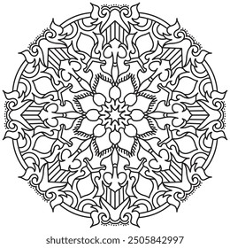 Mandala Line Illustration,  Perfect set for surface of design, textiles, posters, tattoos in indian yoga style, Mandala Line Drawing Design. bundle for coloring book interior. Round Ornament Pattern