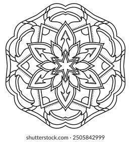 Mandala Line Illustration,  Perfect set for surface of design, textiles, posters, tattoos in indian yoga style, Mandala Line Drawing Design. bundle for coloring book interior. Round Ornament Pattern