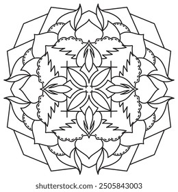 Mandala Line Illustration,  Perfect set for surface of design, textiles, posters, tattoos in indian yoga style, Mandala Line Drawing Design. bundle for coloring book interior. Round Ornament Pattern