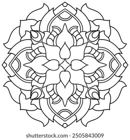 Mandala Line Illustration,  Perfect set for surface of design, textiles, posters, tattoos in indian yoga style, Mandala Line Drawing Design. bundle for coloring book interior. Round Ornament Pattern